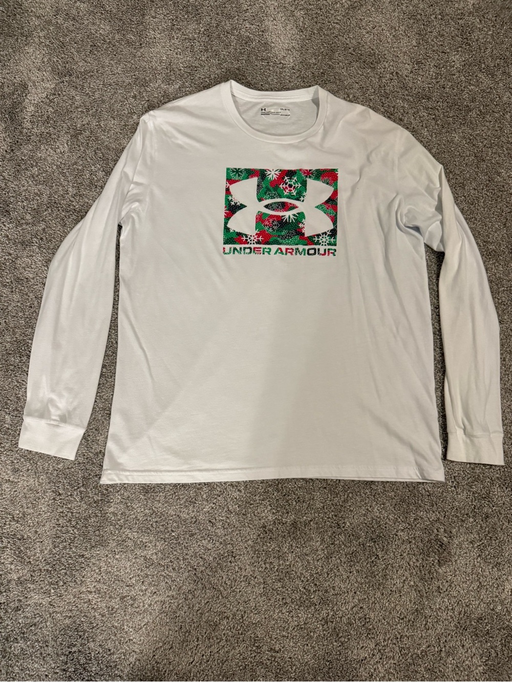 Under Armour White Long Sleeve Shirt with Green and Red Logo